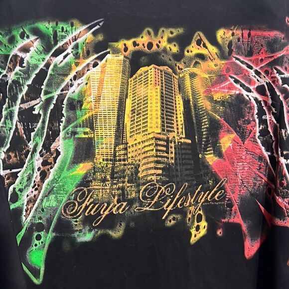 🔥🔥 Near Vintage FUYA LIFESTYLE Y2K “CROWN LION KING” Graphic AOP Tee - Sz 2XL - Picture 8 of 11